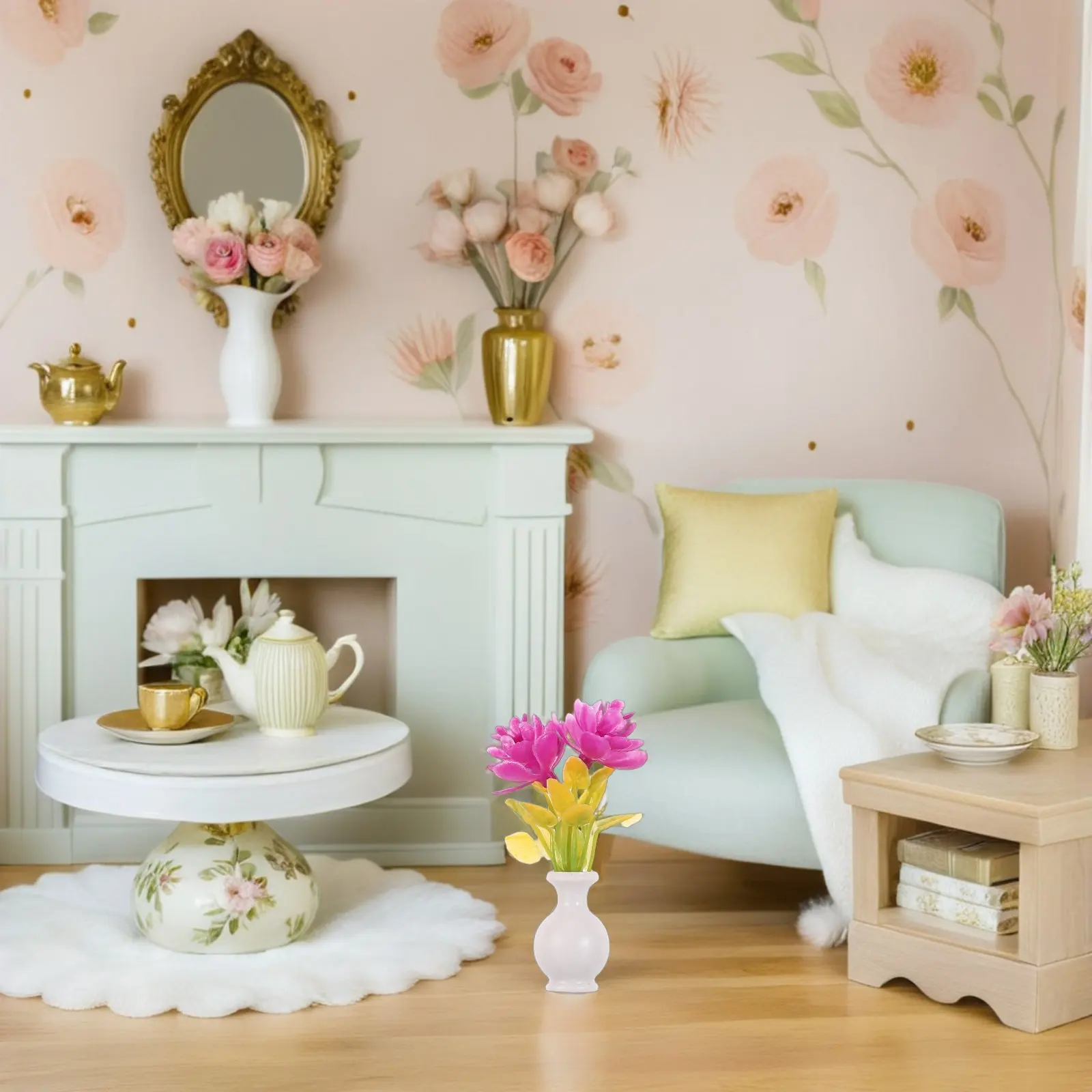 

4Pcs Miniature Dollhouse Potted Flowers Realistic Artificial Mini Vase with Blooms for Fairy Gardens DIY Dioramas Desk Shelf