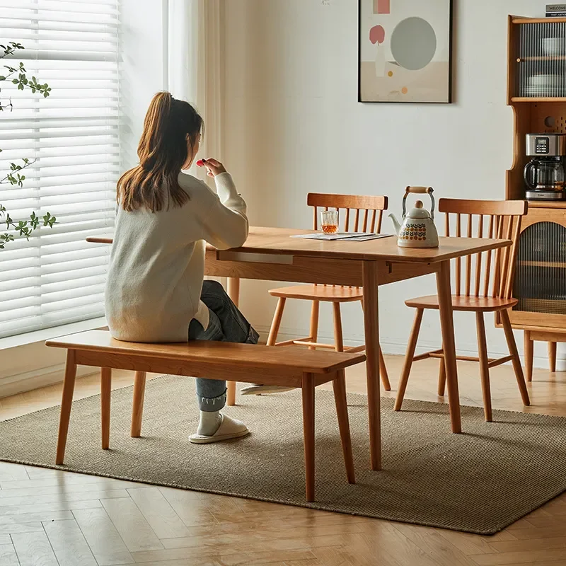 for Nordic All Solid Wood Retractable Dining Table Small Apartment Dining Table and Chair Combination Folding Household Log