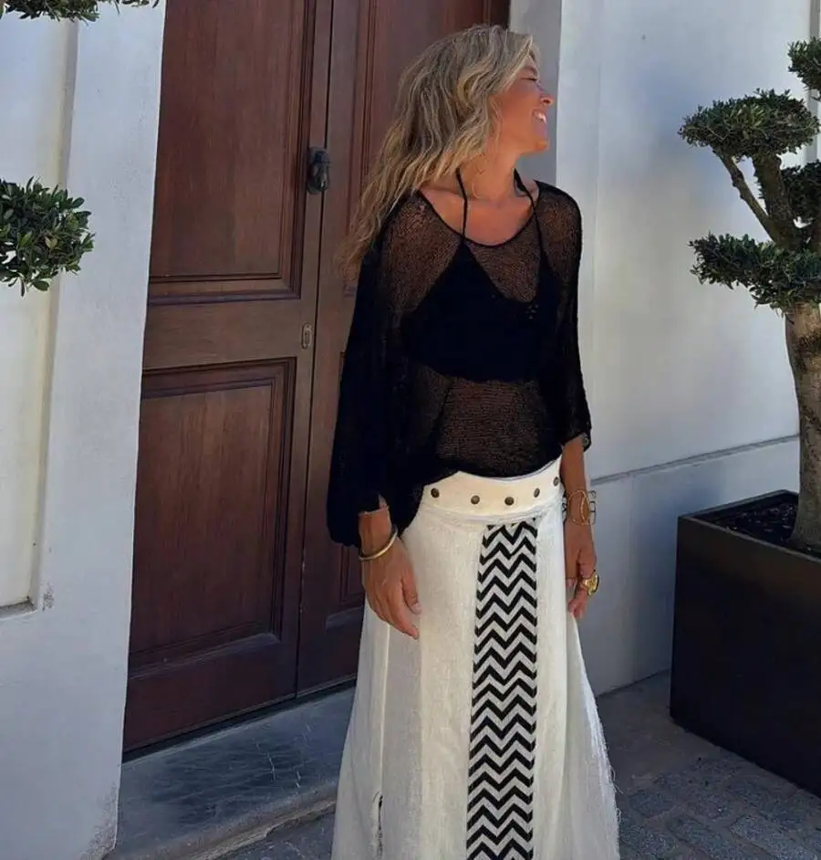 

Women Long Sleeve Sheer Knit Top Crochet Cover Up Sunscreen Shawl