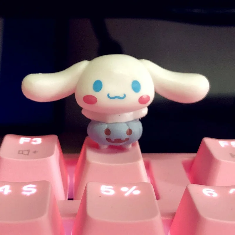 Sanrio Kawaii Cinnamoroll KeyCap Mechanical Keyboard Cap Single Personality Hat R4 High Height Big Ear Dog Pink Transparent PBT