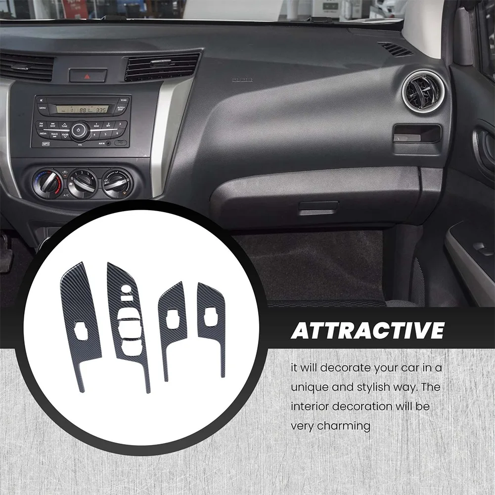 1 مجموعة ألياف الكربون البلاستيك سيارة الجبهة كأس الماء حامل غطاء إطاري ونافذة رفع لوحة التبديل ملصق الكسوة الملحقات #2