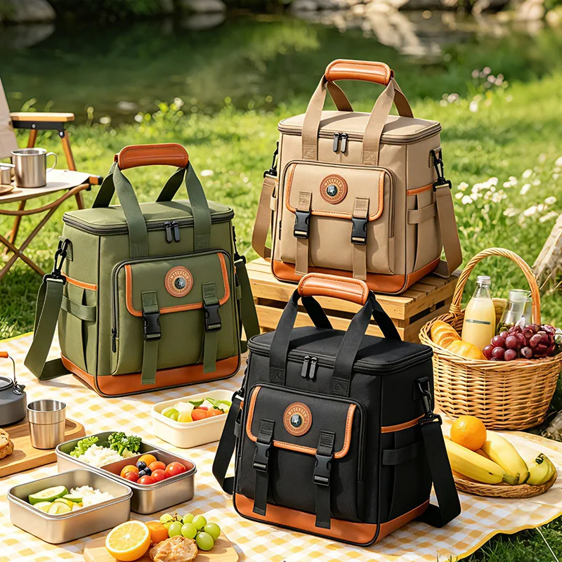 Wear-resistant Oxford cloth double-layer insulated bag for outdoor picnic, thick and large-capacity waterproof lunch bag