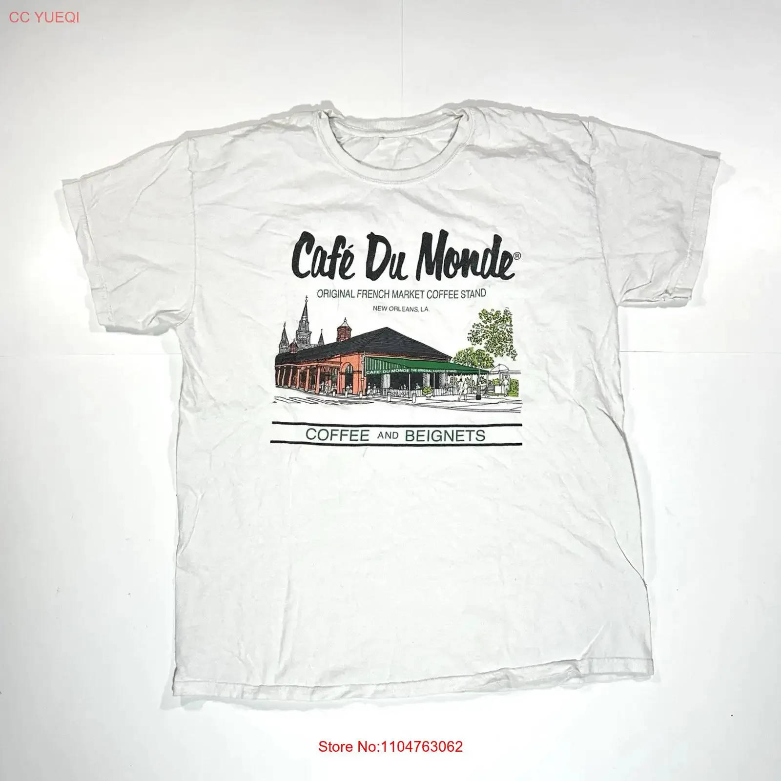 Vintage 90s Cafe Du Monde Coffee Stand New Orleans Louisiana T Shirt L Beignets vintage Washed Versatile homme Casual Stylish