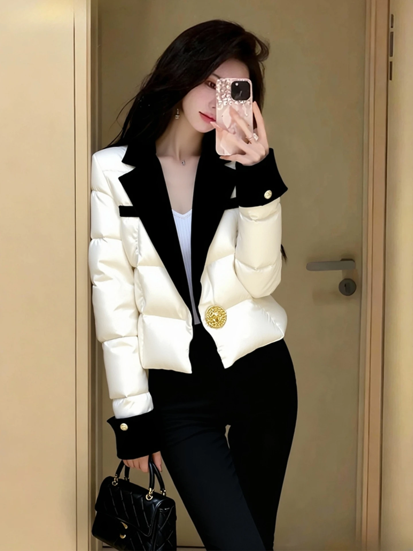 

Sli White ort Женская пуховая куртка Зима 2025 Новая эксклюзивная элегантная женская верхняя одежда High-End Feeling Casual Sle