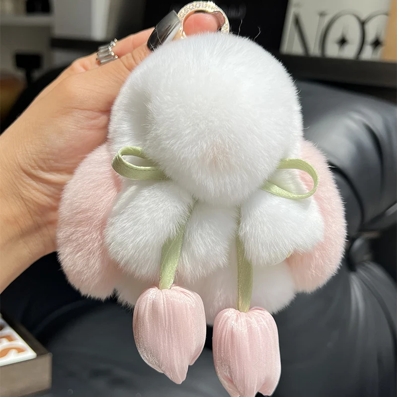 

Cute Pluff Bunny Keychain Women Fur Pom Pom Angel Rabbit Key Ring Hare Plush Dolls Toy Girls Bag Car Key Pendant Kids Xmas Gift