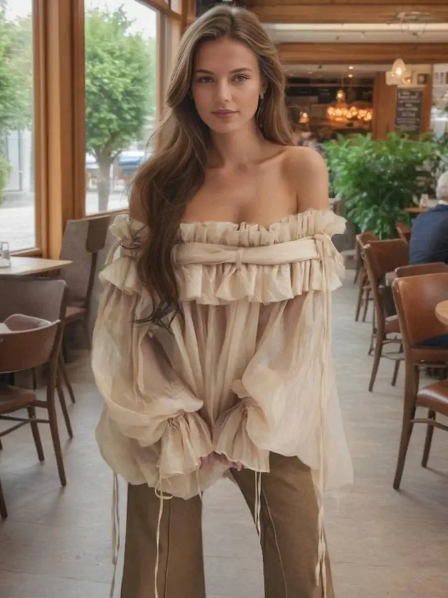 

Solid Patchwork Loose Casual Blouse For Women Slash Neck Long Sleeve Spliced Lace Up Shirts Female Fashion Style LXS1