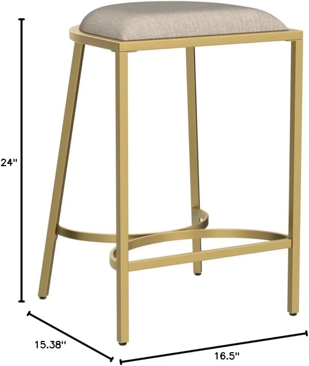 Upholstered Seat Counter Height Bar Stools Set of 2, Oatmeal/Gold