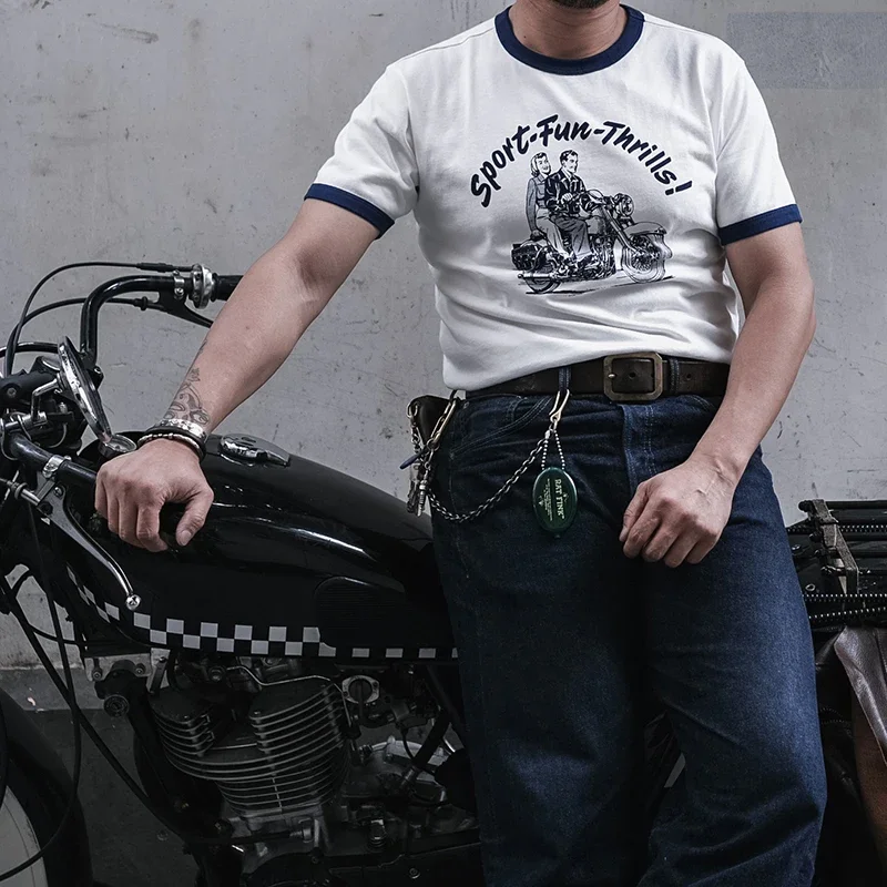 Non Stock Rider Print T-Shirt Vintage Vibe Motorcycle Cotton Short Sleeve Tee Men