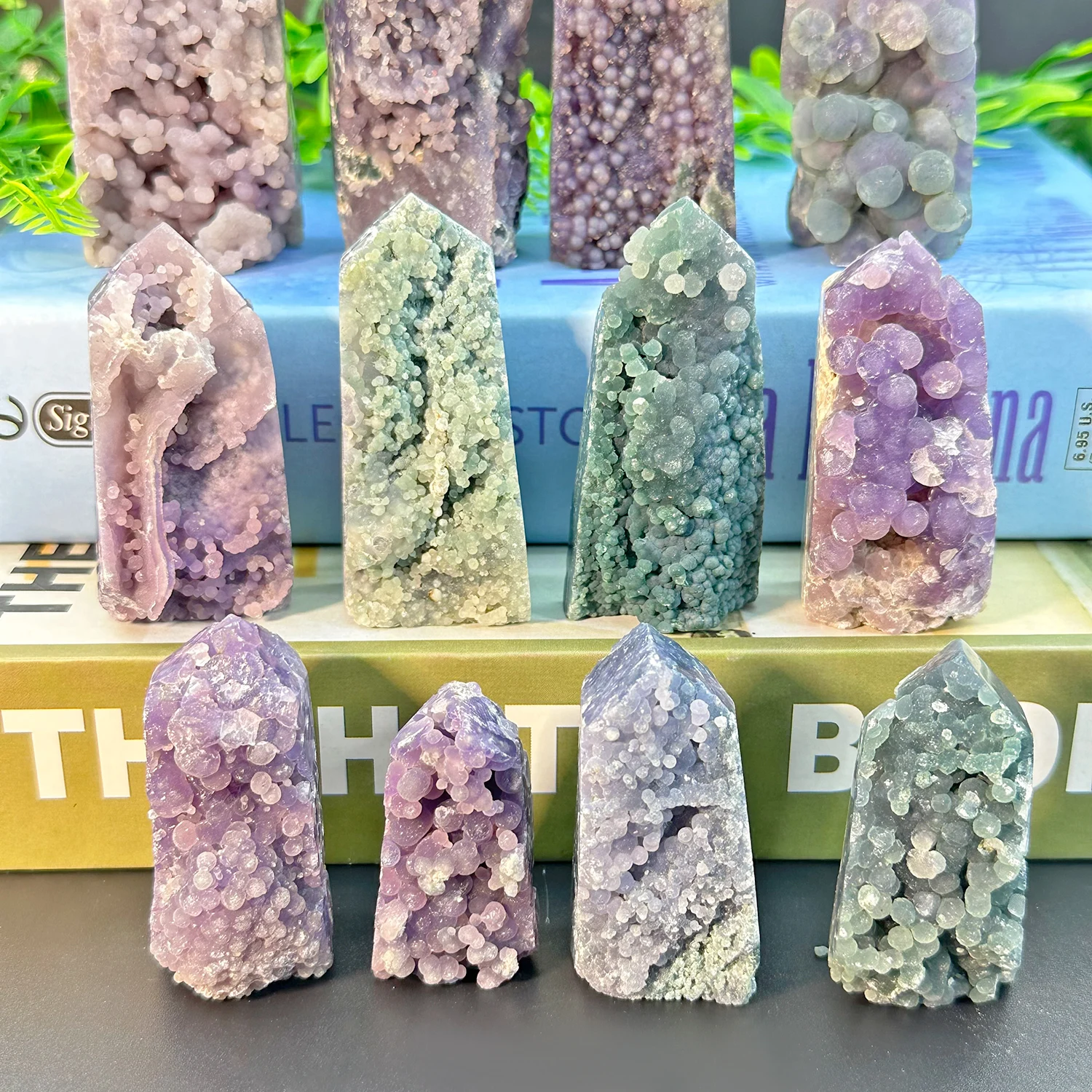 1PC Natural Stone Grape Agate Tower Polished Crystal Wand Point Reiki Healing Gift Room Decor Obelisk