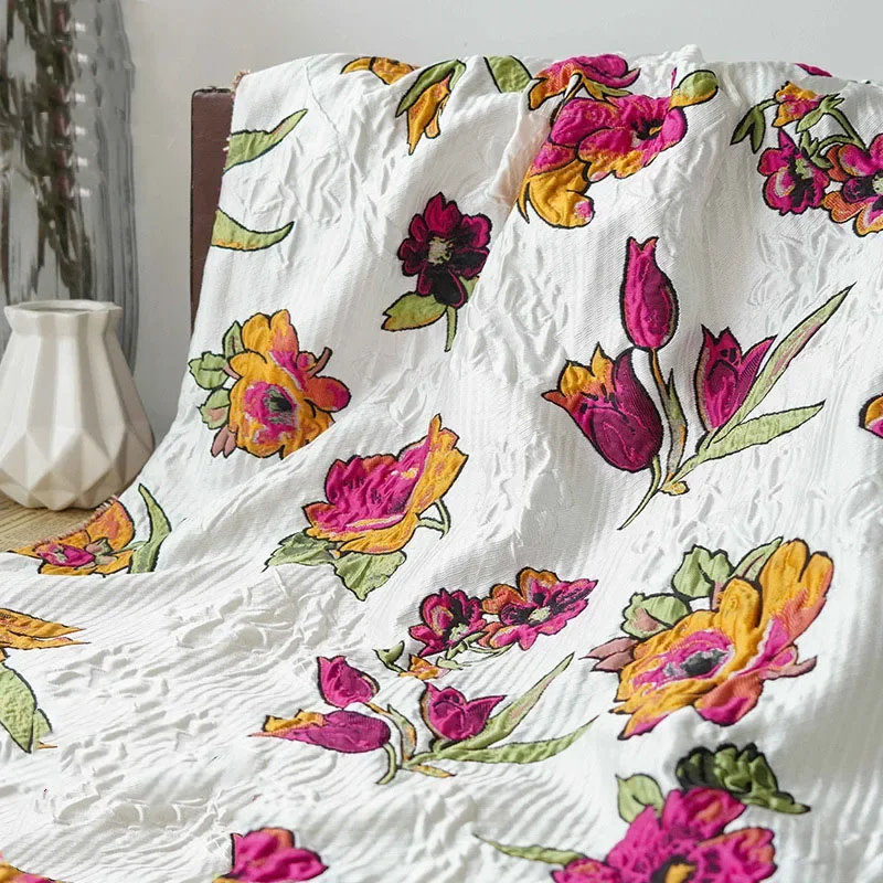 1 Meter Embossed Large Flower Yarn Dyed Jacquard Fabric Pleated Elegant Women Dress Bag Decorative Sewing Fabric