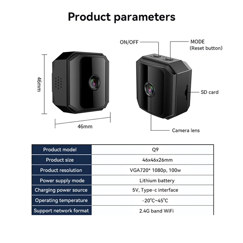 Mini Camera 1080 Hd Wireless Wifi Q9 Home Remote Monitor Plug In Punch Free Security Camera Version Camcorder New