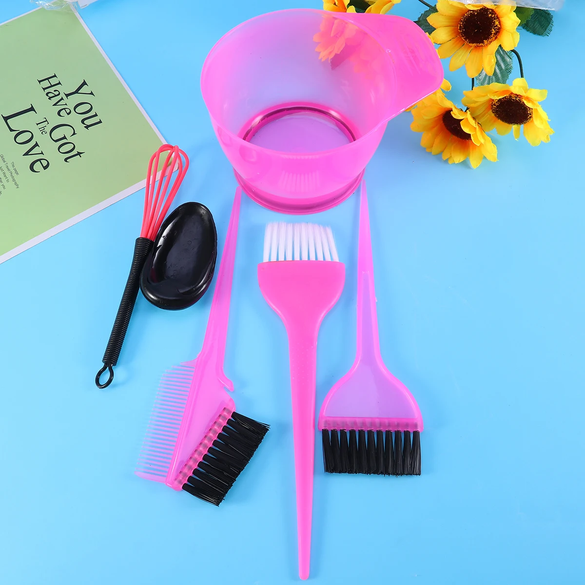 

Plastic Hair Coloring Tools 6Pcs Hair Dyeing Kits Hair Tint Sets Salon And Home Use Accessories Rosy