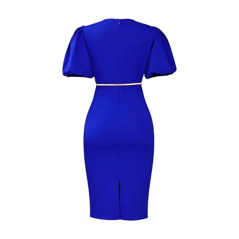 Африканские платья из полиэстера для женщин 2024, облегающее африканское платье Dashiki, элегантное платье длиной до колена с короткими рукавами и v-образным вырезом с поясом