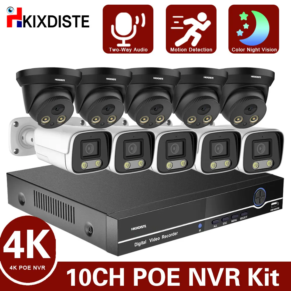 

4K 10CH POE NVR Security Camera System Outdoor Wateproof 8MP IP Bullet Dome Camera Video Surveillance Kit 8CH CCTV System Set