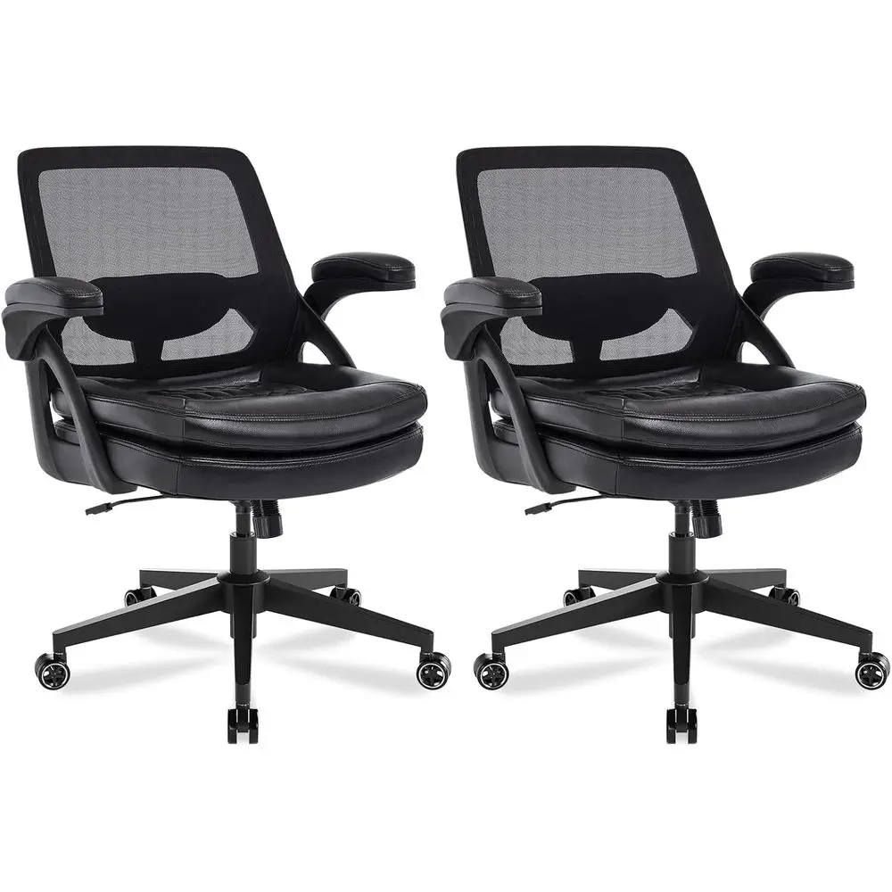 Ergonomic Heavy-Duty 500lbs Capacity Mesh Office Chair with PU Leather Seat and Adjustable Armrests