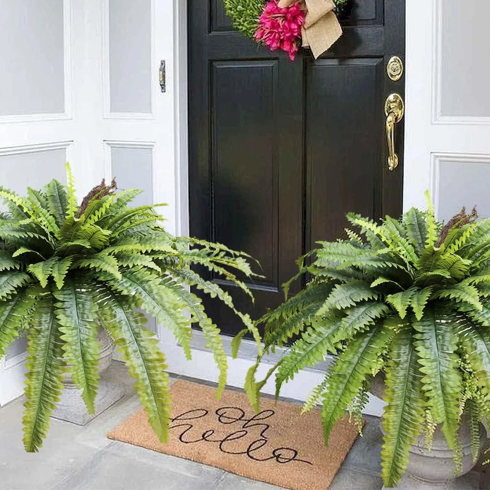 

96 Fronds Fake Boston Fern Faux Ferns Plant Silk Greenery for Indoors Home Garden Porch Windowsill Decor, Artificial Flowers