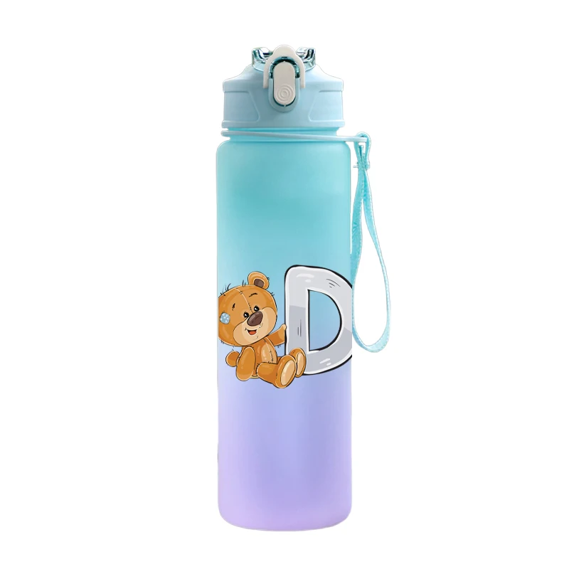 Cartoon 750ml Water Bottle Letter Printed Lovely A-Z Large Capacity Drinking Cup Portable Outdoor Sports Water Cup Children Gift