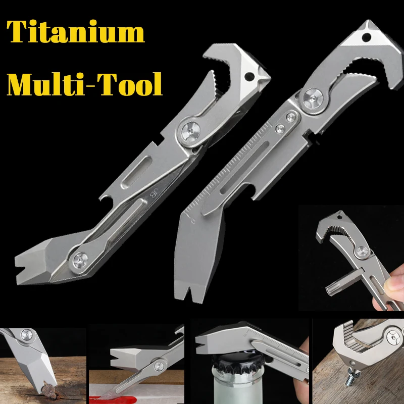 Titanium Multifunctional Outdoor Tool Scalpel knife Bottle Opener Screwdriver Tool Wrench Crowbar Measuring Ruler EDC self-defen