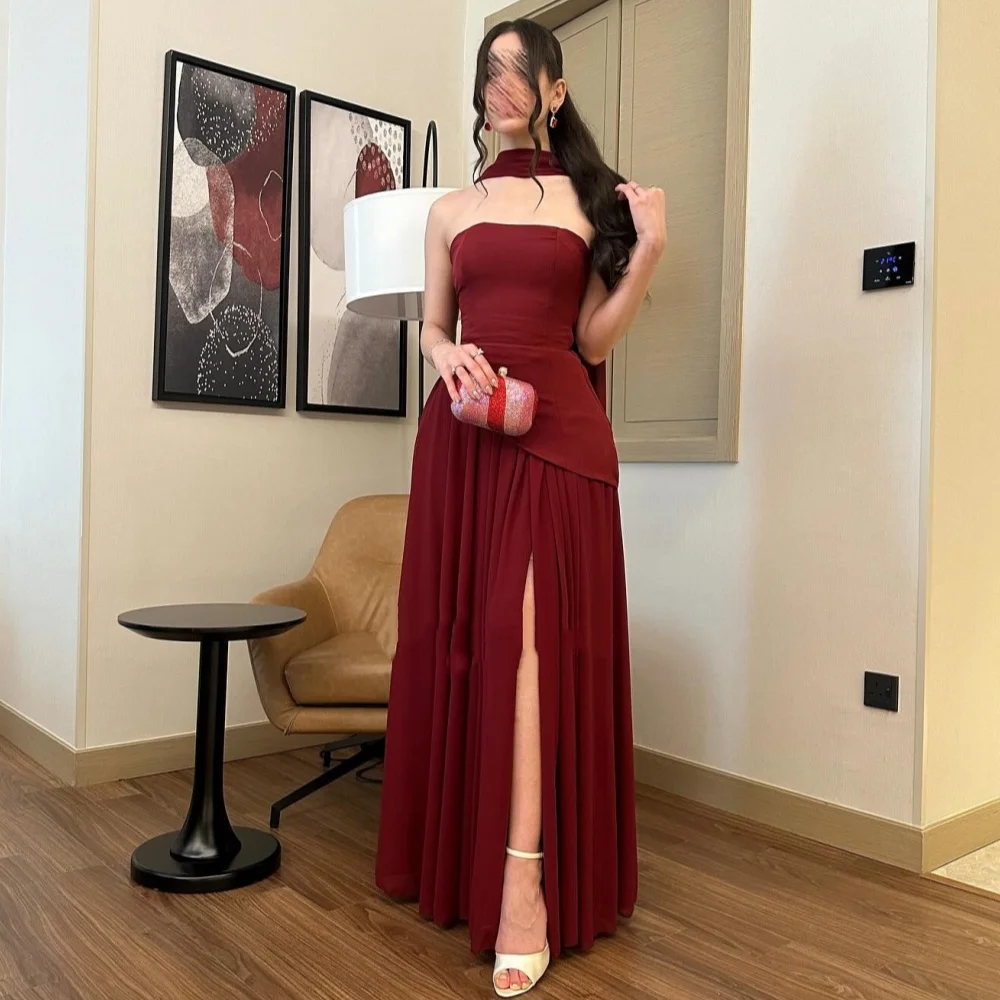 Personalizado elegante simples chiffon fita plissado em linha reta sem alças vestidos longos sob medida vestidos de ocasião tamanhos disponíveis moda