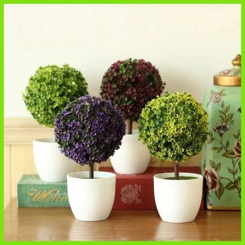 White Round Plastic Floral Foam Pot with Grass Home Center Piece Display for Dry Flowers & Plan