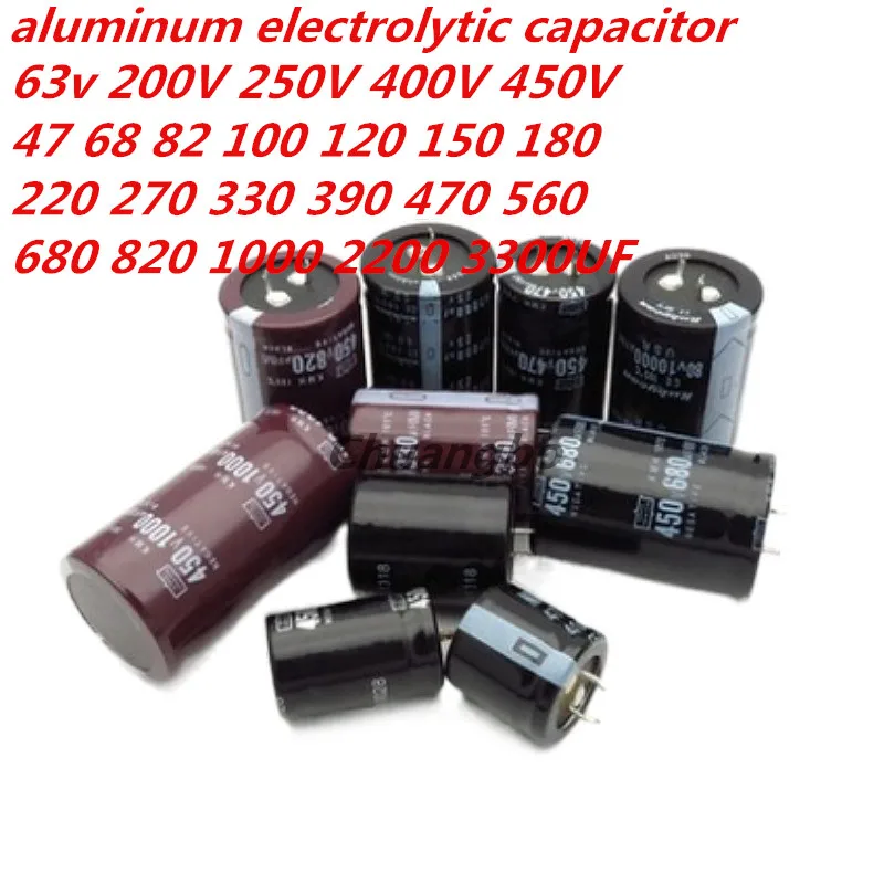 2/pcs Aluminum Electrolytic Capacitor 63 200V 250V 400V 450V 47 82 100 120 150 180 220 270 330 390 470 560 680 1000 2200 3300UF