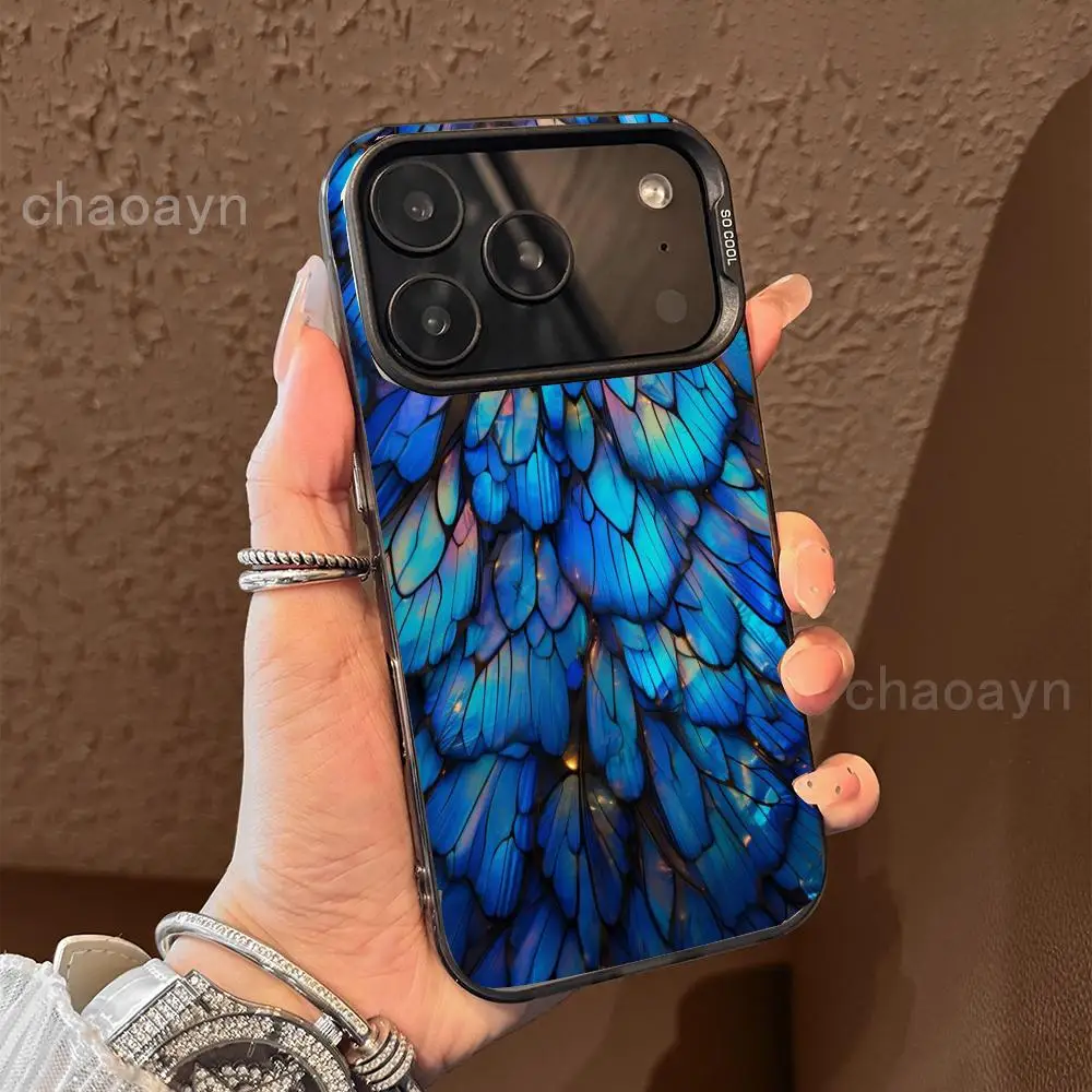 

Blue feather pattern Phone Case case for iPhone17 16 15 14 13 12 11 Pro/ Max/Plus shock-proof rear cover anti-fingerprint