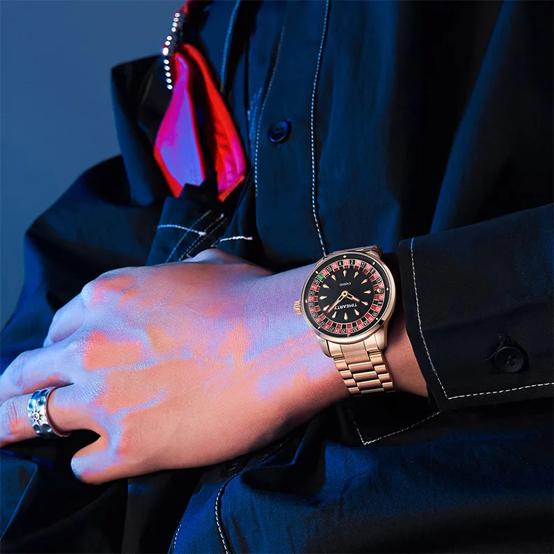 ساعة TIMEARTX الروليت العصرية الجديدة على الطراز الأوروبي للرجال - تصميم لعبة البوكر، حركة كوارتز أنيقة، ساعة يد من الفولاذ الصلب #6