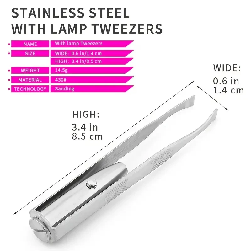 1/2pcs Eyebrow Tweezer with LED Light Smart Design Precision Eyelash Hair Remove Stainless Steel Tweezers Portable Makeup Tools