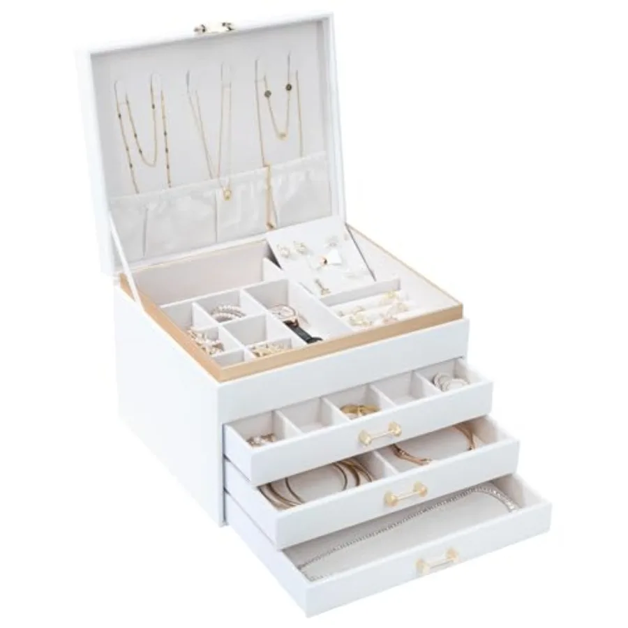 

Шкатулка-органайзер для ювелирных изделий Женская шкатулка для драгоценностей Белый футляр для драгоценностей 3-слойный с 3 ящиками Шкатулки для драгоценностей для женщин Органайзер для ювелирных изделий Whi