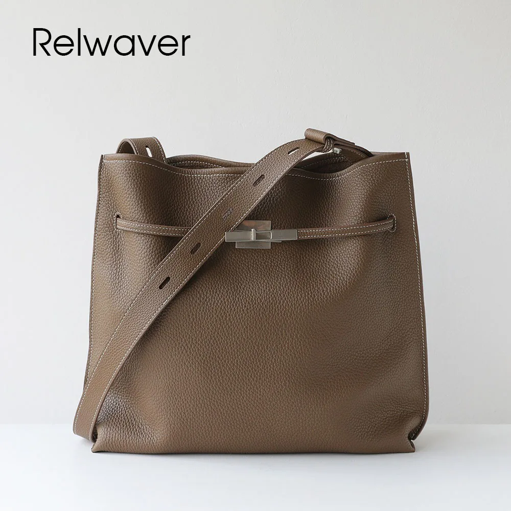 

Relwaver сумка через плечо из натуральной кожи, модная сумка с широким ремешком, женская сумка через плечо для поездок на работу, шикарная сумка-тоут 2026, летний тренд