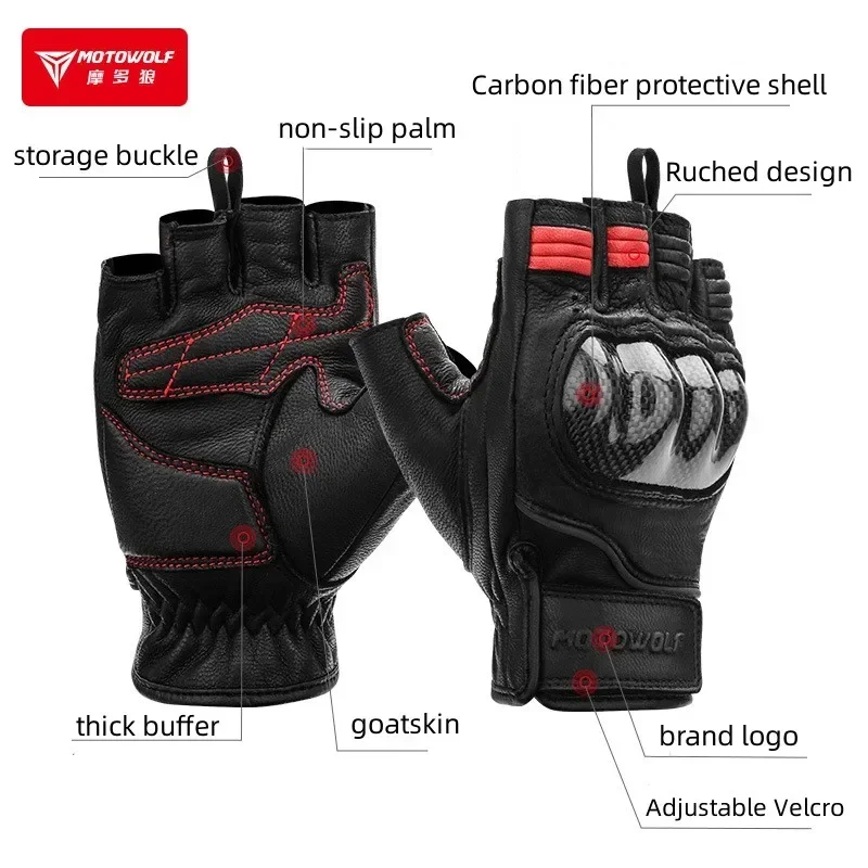 Summer Motorcycle Gloves Fingerless Leather Motowolf Motocross Glove Half Finger Retro Biker Half Gloves Men Women For Riding gp