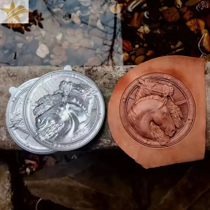 

3D Leather Emboss Stamp Carving Tool. Native American Style Double Horse Wheel, Aluminum Alloy Leather Handmade Craft Mold