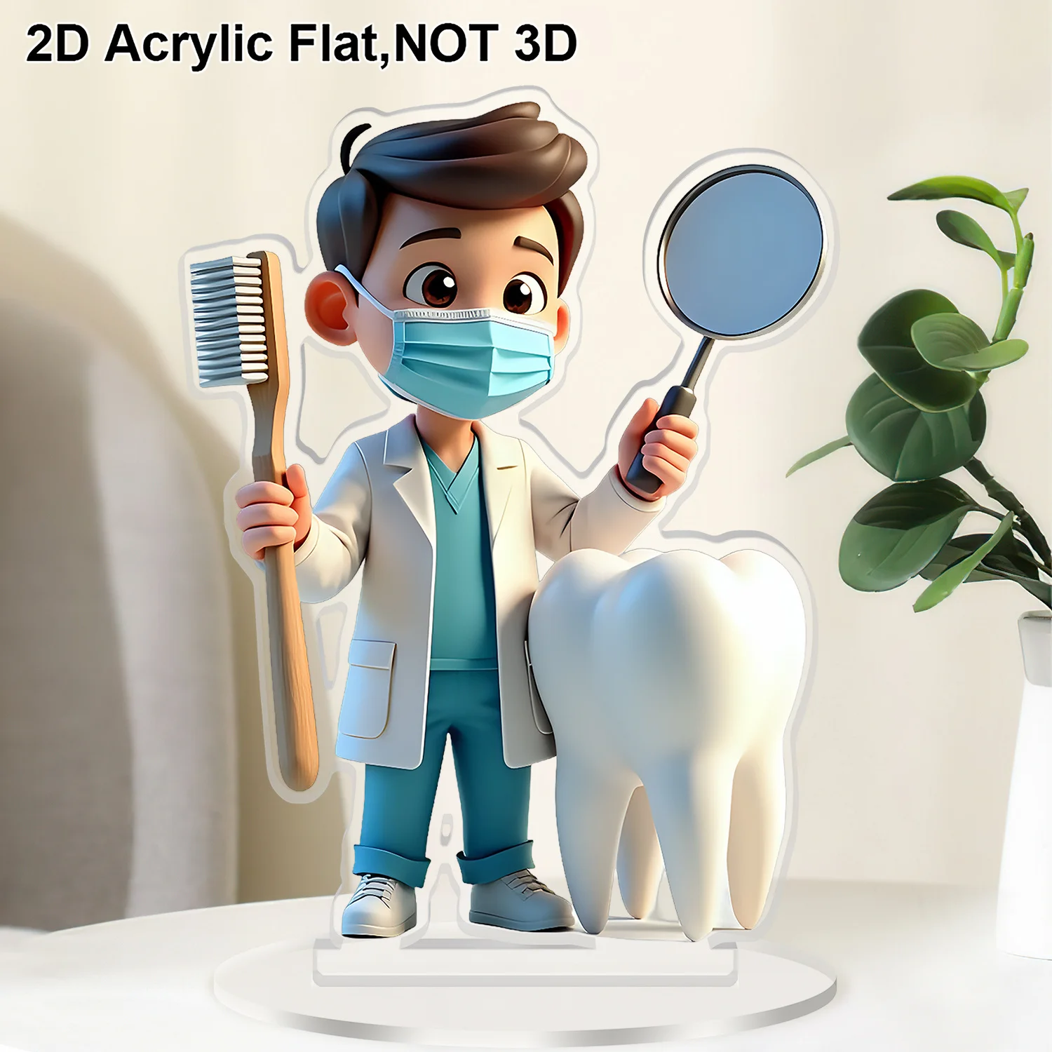 2D Flat - [2D Flat] A 2D Acrylic Decorative Plaque And Ornament Featuring a Cartoon Dentist And a Design, Vibrant in Color, Suit