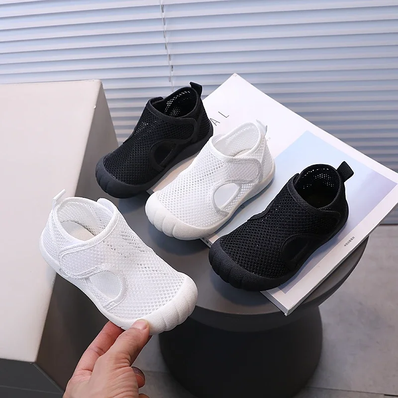 Kids Summer Sandals Air Mesh Sporty Leisure Boys Girls Casual Shoes Hook-loop Non-slip Black White Children Sneakers 21-30