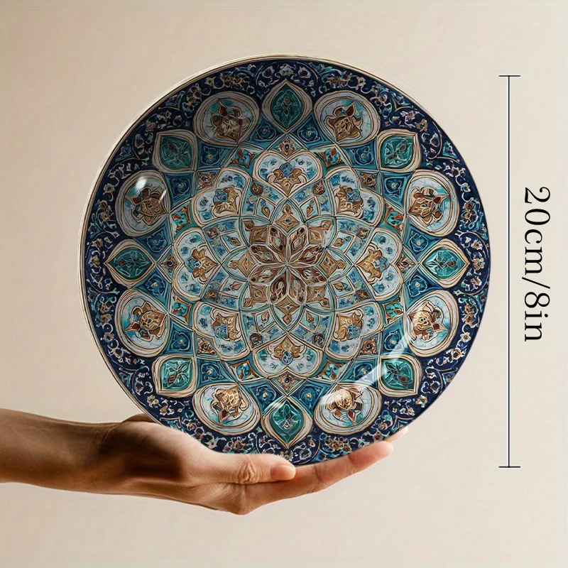Ornate Persian Floral Mandala Ceramic Decor Plate - Hanging Wall Art, Suitable for Homes, Living Rooms, Offices, and Study Rooms