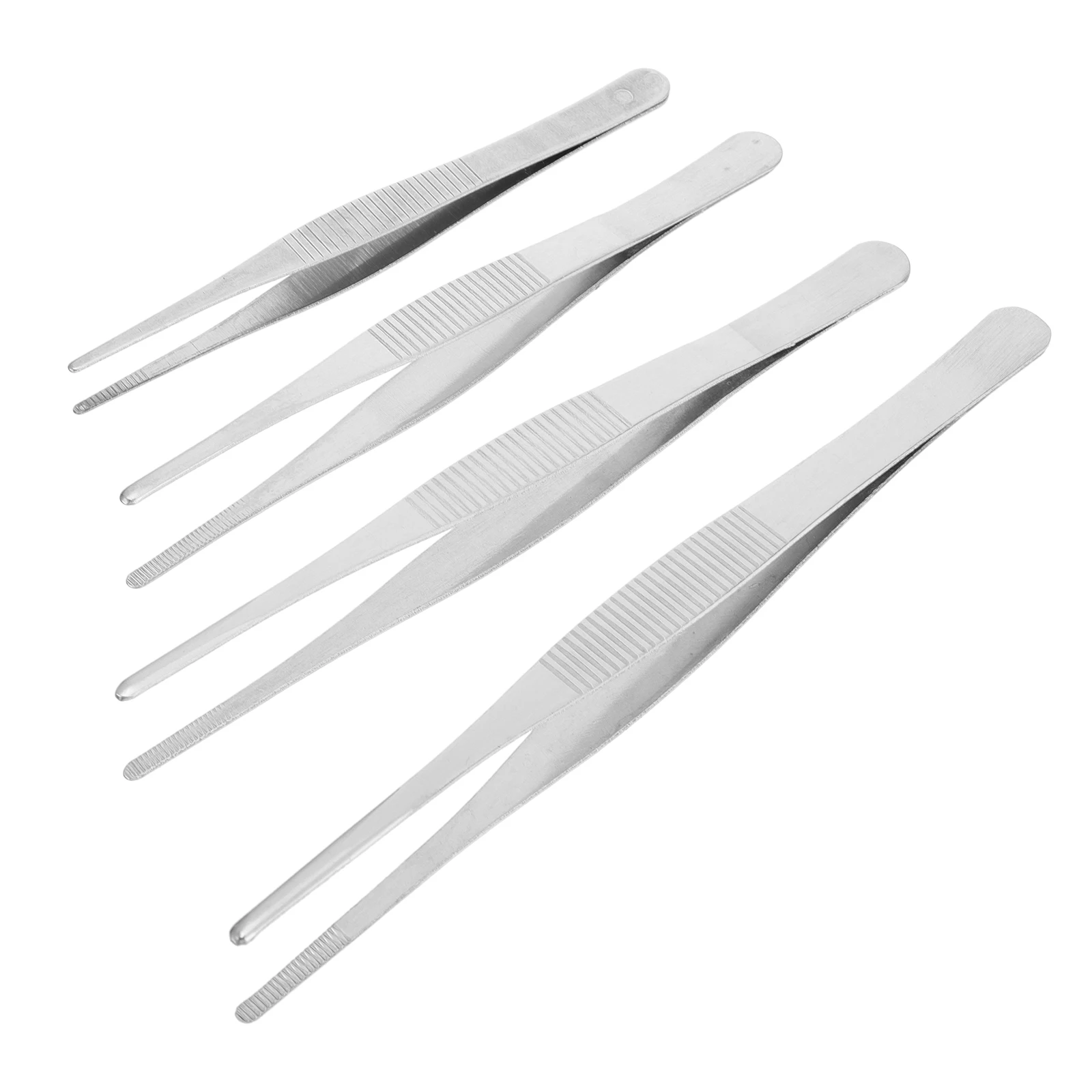 

4pcs Stainless Steel Tweezers Serrated Tip Blunt Round Tip Non-Slip Handle Daily Garden Repair Tool Set Handmade Plant Craft