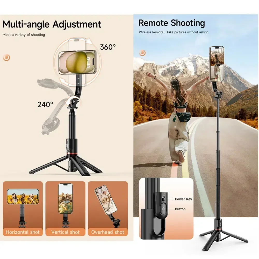 Magnetischer ausziehbarer Selfie-Stick-Stativhalter mit kabelloser Bluetooth-Fernbedienung für Magsafe IPhone Android Portable Mount