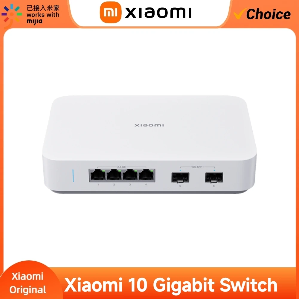 

Xiaomi 10G Ethernet Switch 4-Port 2.5G/10G Multi-Speed, 10000Mbps VLAN QoS Metal Housing, Plug and Play Desktop Network Switch