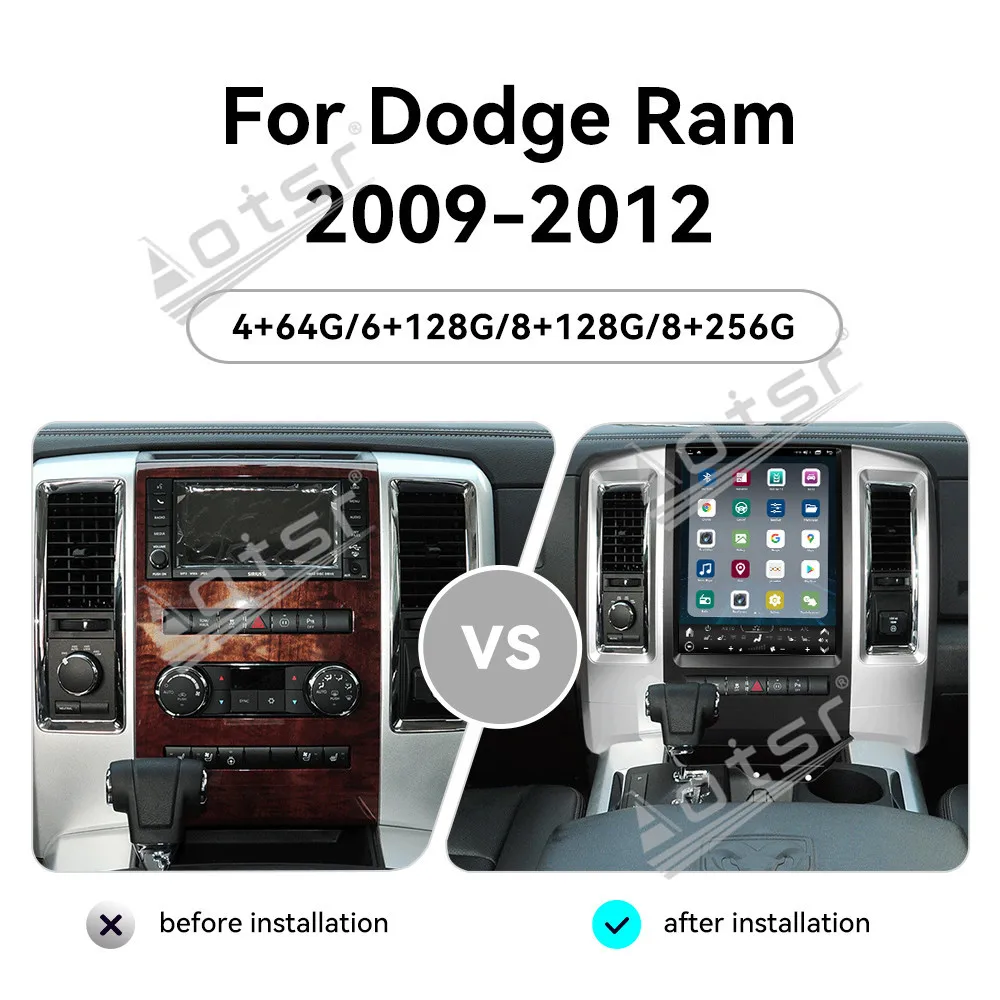 12.1 Inch Silver HD Touchscreen GPS Navigation Carplay Car Radio For Dodge Ram 2009-2012 Premium Car Multimedia Android 14