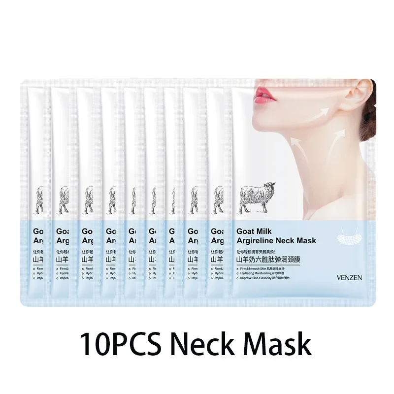 10pcs Goat Milk Hexapeptide Neck Mask Beauty Moisturizing Neck Collagen Firming Anti-Wrinkle Whitening Anti-aging Mask Skin Care