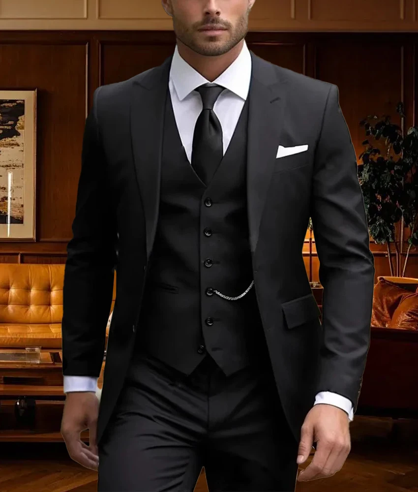 

Formal Men's Slim Fit 3-Piece Suit: Blazer, Vest and Pants, Ideal for Business, Wedding Tuxedos.High Quality Party Gowns