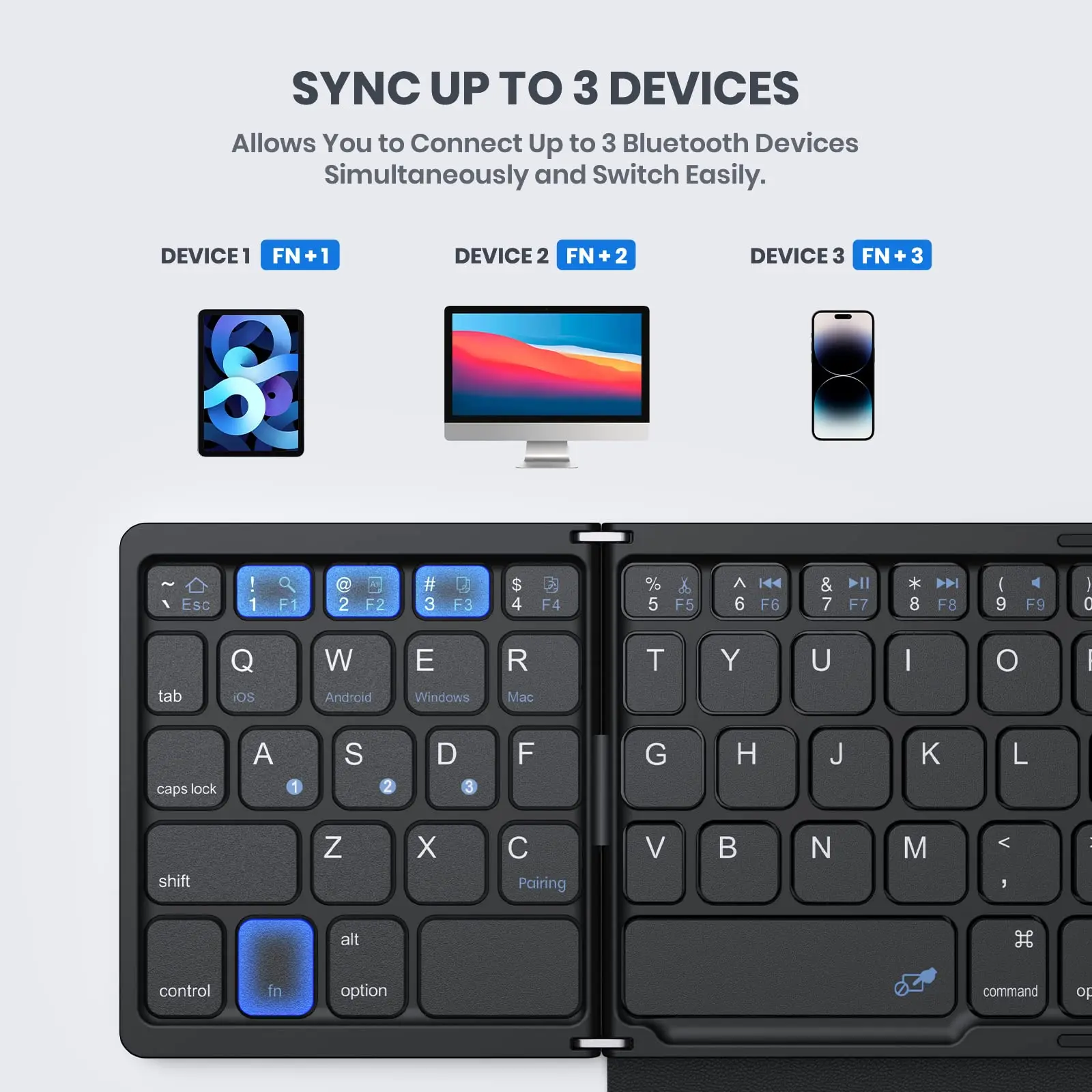 Slim Portable Travel Pocket-Sized Wireless Keyboard Foldable Bluetooth Keyboard with Large Touchpad Numeric Keypad