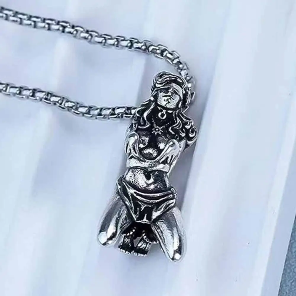 Silver Suffering Goddess Pendant Necklace Creative Design Sexy Silver Statement Necklace Jewelry Accessories Vintage