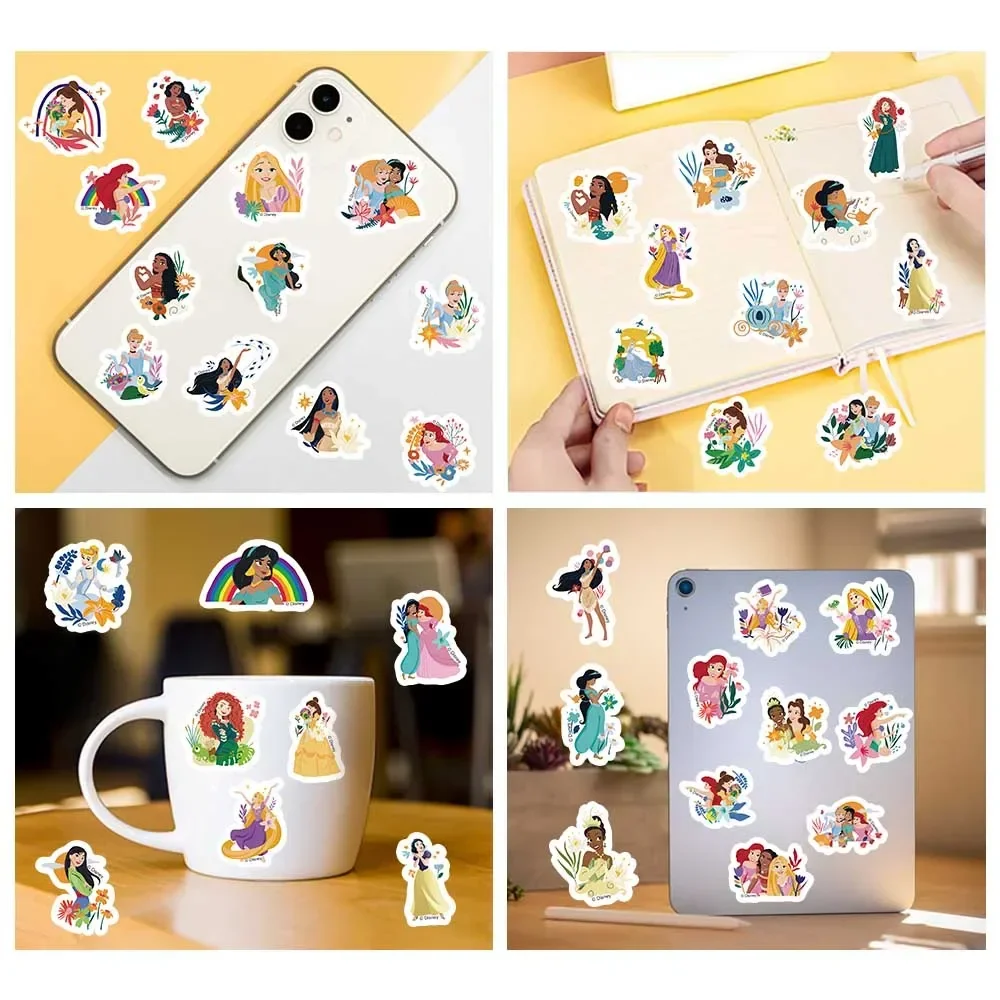 50pcs Disney Snow White Stickers Ariel Belle Princess Aesthetic Graffiti Decals For Kids Laptop Luggage Scrapbook Diary Stickers