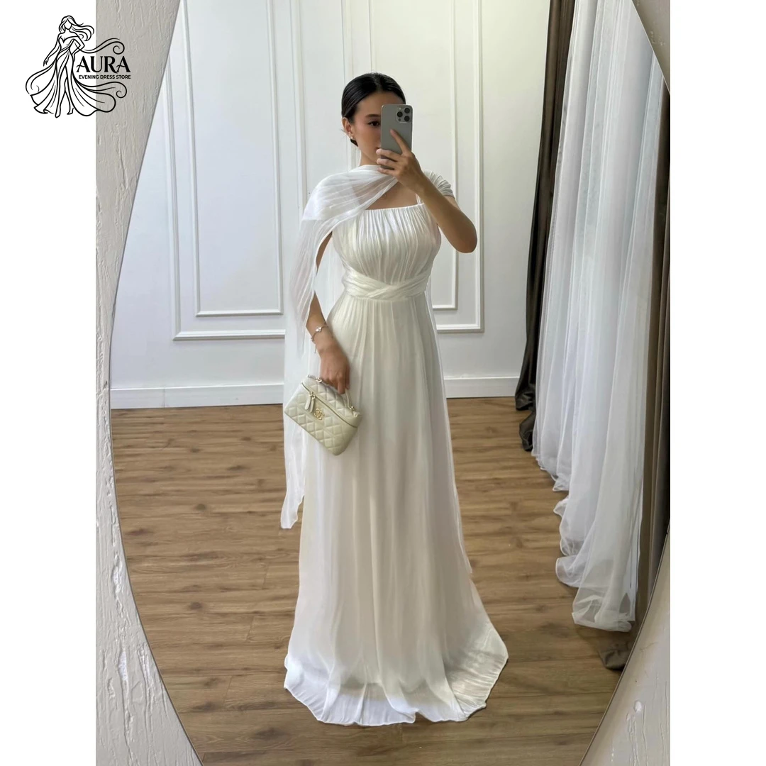 Aura White Shawl Women's Prom Dress 2026 Customized Elegant Party Dresses for Special Occasions Line A Square Collar Ball Gown