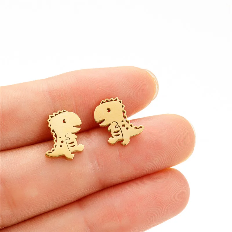 Tiny Tyrannosaurus Stud Earrings for Women Girls Jewelry Cute Dinosaur Animal Earing Stainless Steel Ear Piercing Unique Gift