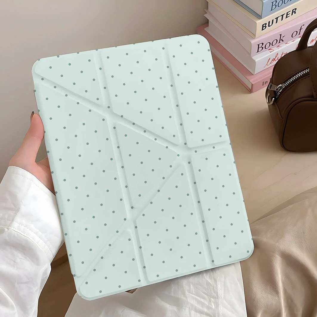 Cute Green Polka Dot Star Y2K Tablet Case For iPad Pro 11 12.9 13 A16 M2 M4 M3 M5 Shell 5/6/7/8/9/10/11th Mini Air 3 4 5 6 Cover