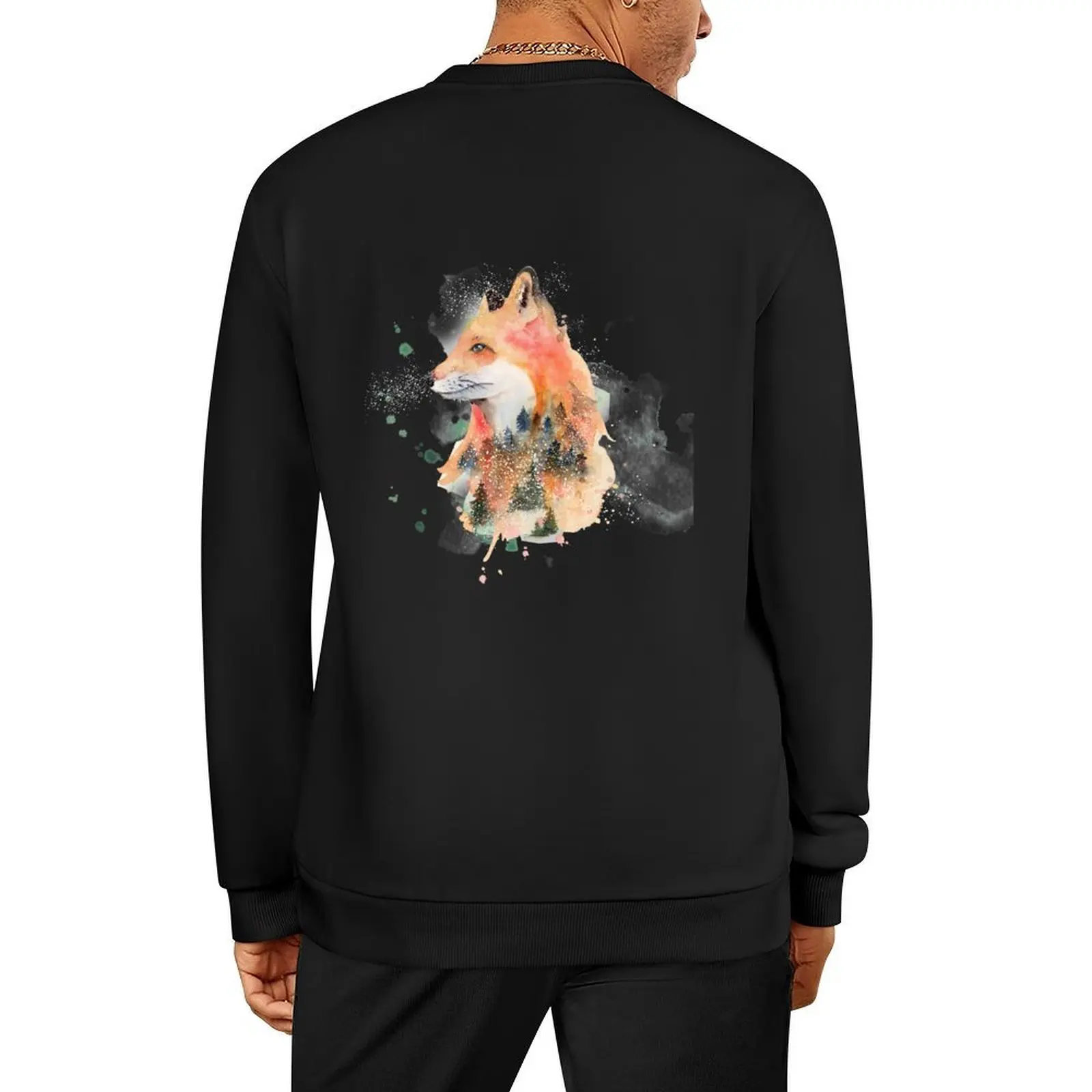 

Cute Fox with Forest Watercolour Design Pullover clothes for men anime clothes autumn clothes men's oversize sweatshirt