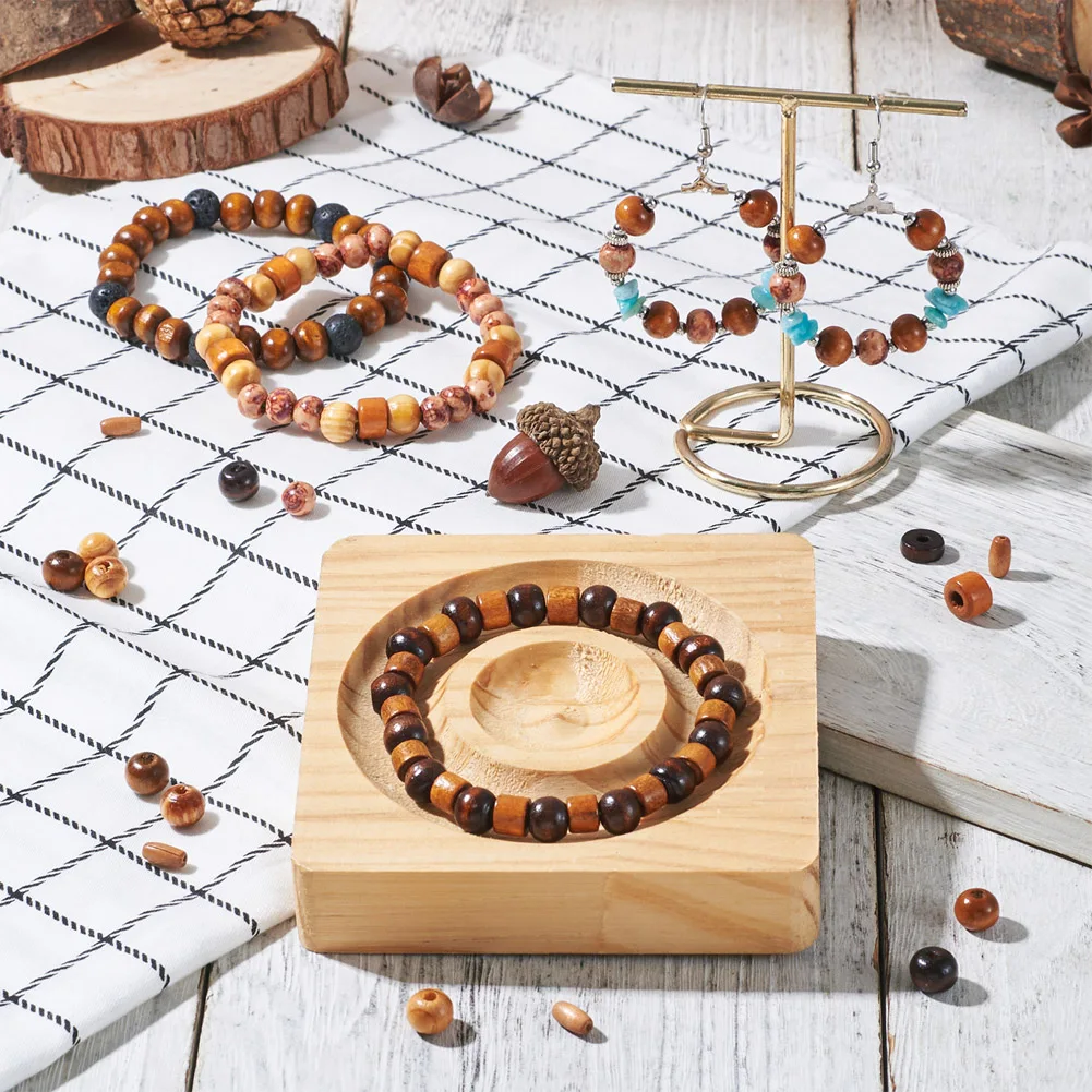 Dyed Natural Wood Beads 270pcs Round Column Barrel Mixed Shapes Wooden Beading Bracelet Necklace Earrings DIY Jewelry Making