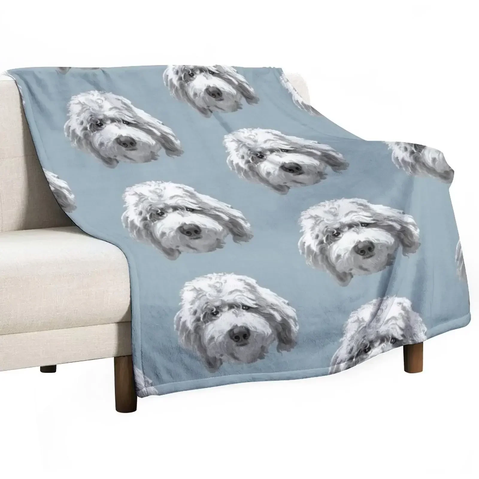 New Lucky Labradoodle Face ~ Black and white Throw Blanket Soft Plush Plaid Single Furrys Weighted Blankets